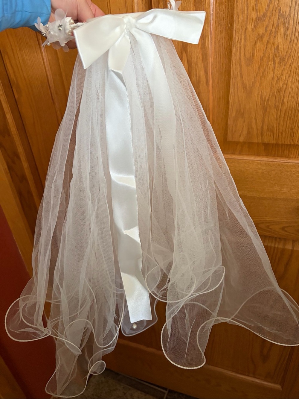 SWEETV First Communion Veil Flower Girl Bow Headband Headpiece for Girls